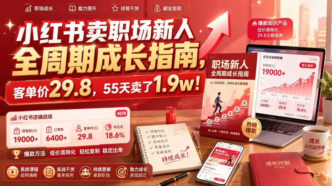 小红书卖职场新人全周期成长指南,客单价29.8,55天卖了1.9w!-副业吧