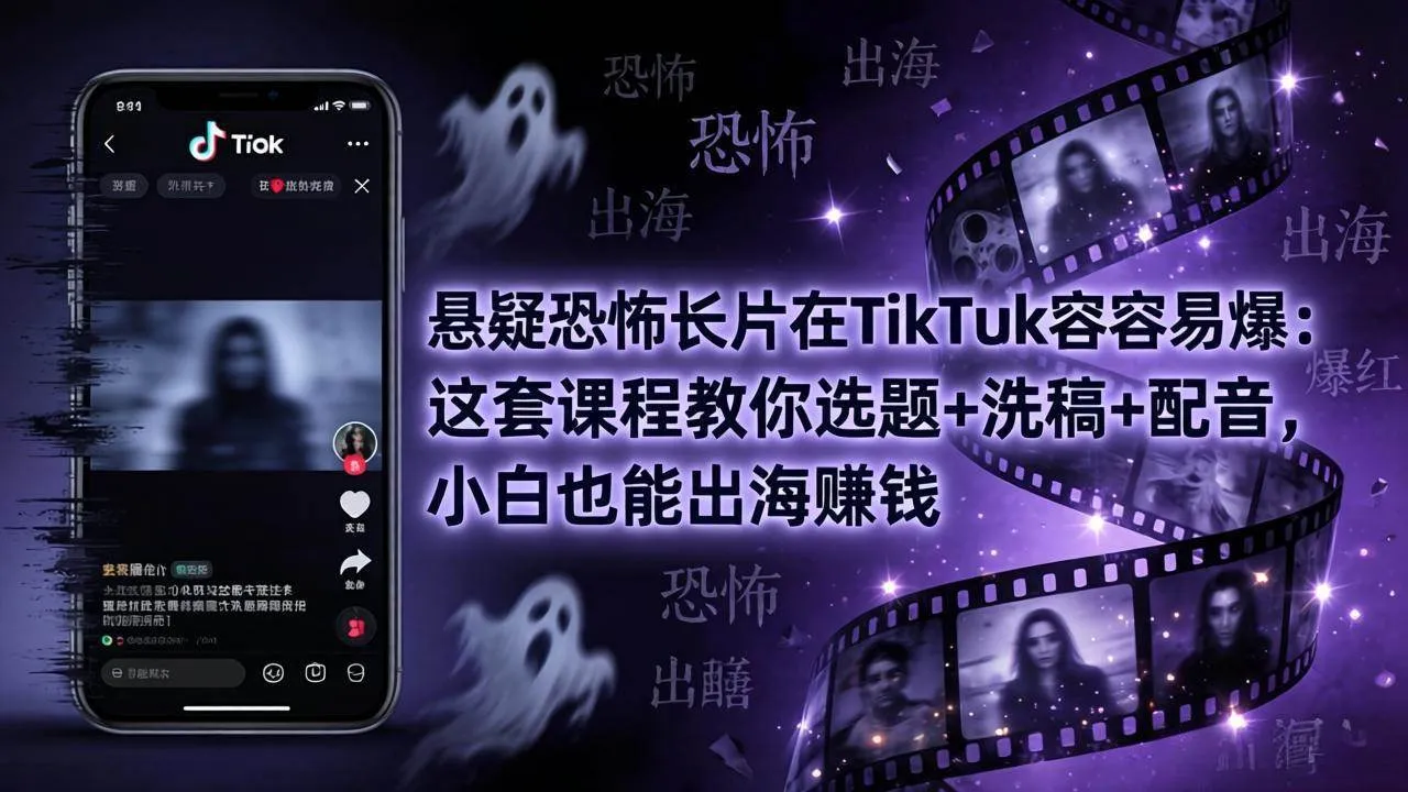 （18220期）悬疑恐怖长片在TikTok最容易爆：这套课程教你选题+洗稿+配音，小白也能出海赚钱-副业吧