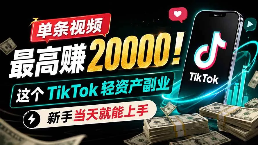 (19457期)单条视频最高赚 20000!这个 TikTok 轻资产副业,新手当天就能上手-副业吧
