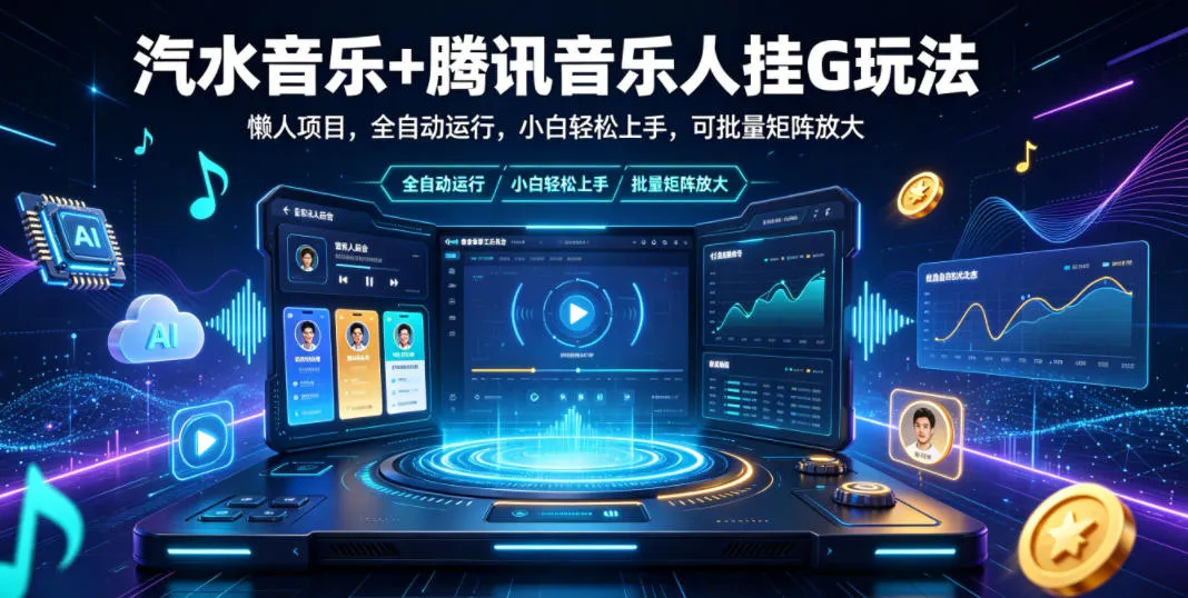 汽水音乐+腾讯音乐人挂G玩法，懒人项目，全自动运行，小白轻松上手，可批量矩阵放大【揭秘】-副业吧