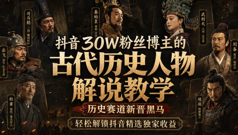 抖音30W粉丝博主的古代历史人物解说教学,历史赛道新晋黑马,轻松解锁抖音精选独家收益-副业吧