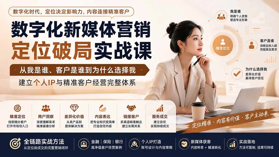 数字化新媒体营销定位破局实战课:从我是谁、客户是谁到为什么选择我,建立个人IP与精准客户经营完整体系-副业吧
