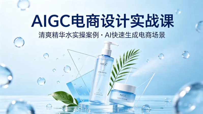 AIGC电商设计实战课，以清爽精华水为实操案例，教你用AI快速生成电商场景-副业吧