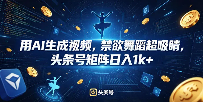用AI生成视频，禁欲舞蹈超吸睛，头条号矩阵日入1k+-副业吧