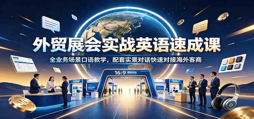 外贸展会实战英语速成课:全业务场景口语教学,配套实景对话快速对接海外客商-副业吧