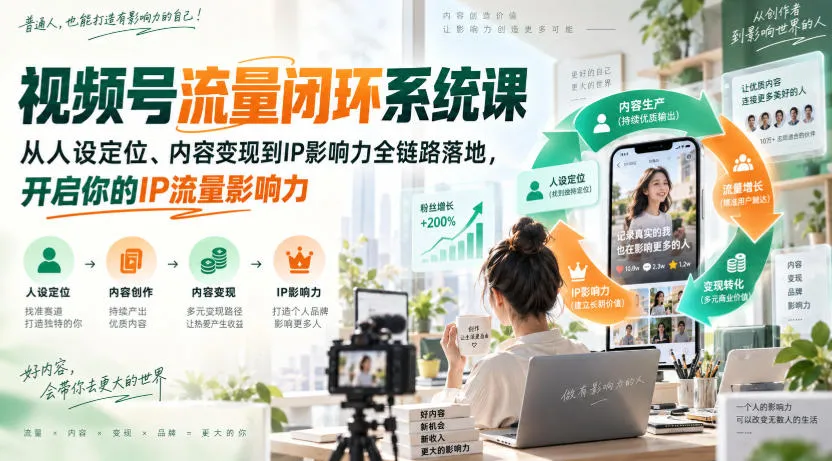 视频号流量闭环系统课，从人设定位、内容变现到IP影响力全链路落地，开启你的IP流量影响力-副业吧