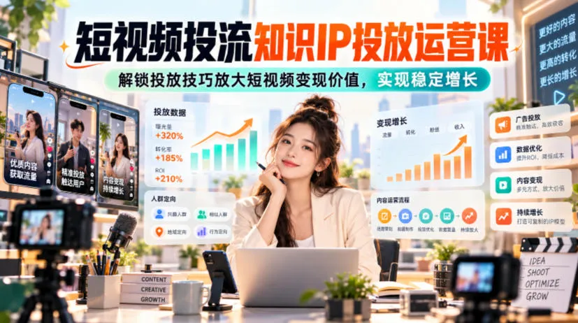 短视频投流知识IP投放运营课,解锁投放技巧放大短视频变现价值,实现稳定增长-副业吧