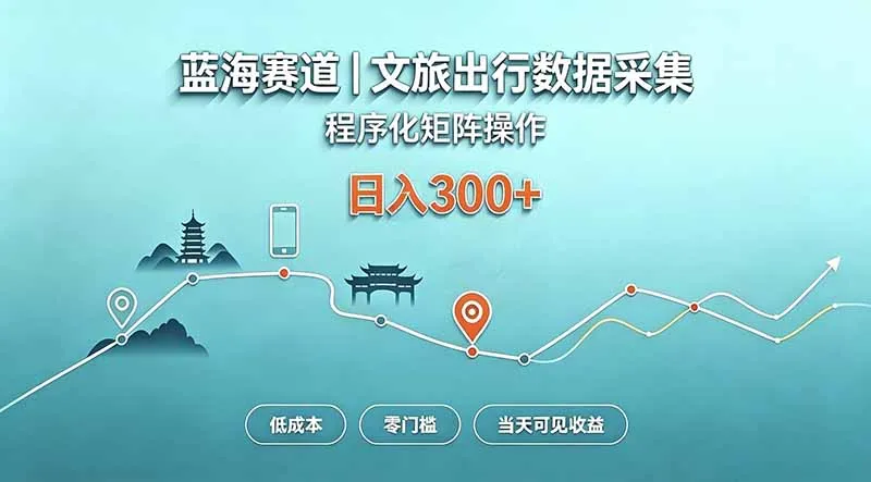 蓝海赛道 文旅出行数据采集 程序化矩阵操作 低成本 零门槛 当天可见收益 日入300+-副业吧
