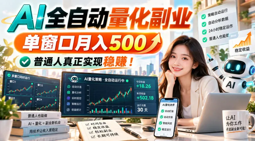 AI全自动量化副业，单窗口月入500，普通人真正实现稳賺！【揭秘】-副业吧