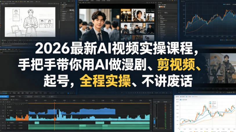 【精】2026最新AI视频实操课程，手把手带你用AI做漫剧、剪视频、起号，全程实操、不讲废话-副业吧