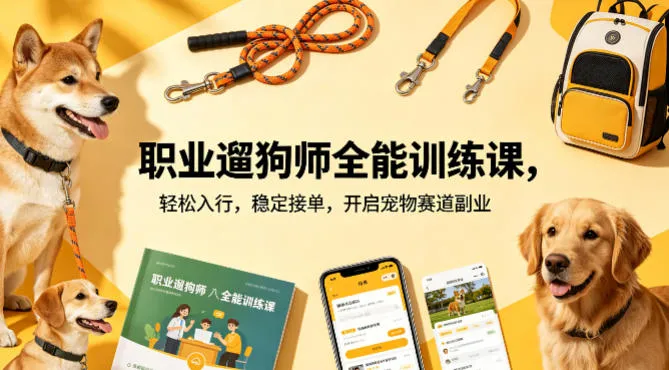 职业遛狗师全能训练课，轻松入行，稳定接单，开启宠物赛道副业-副业吧