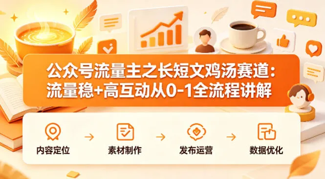 公众号流量主之长短文鸡汤赛道，流量稳+高互动，从0-1全流程讲解-副业吧