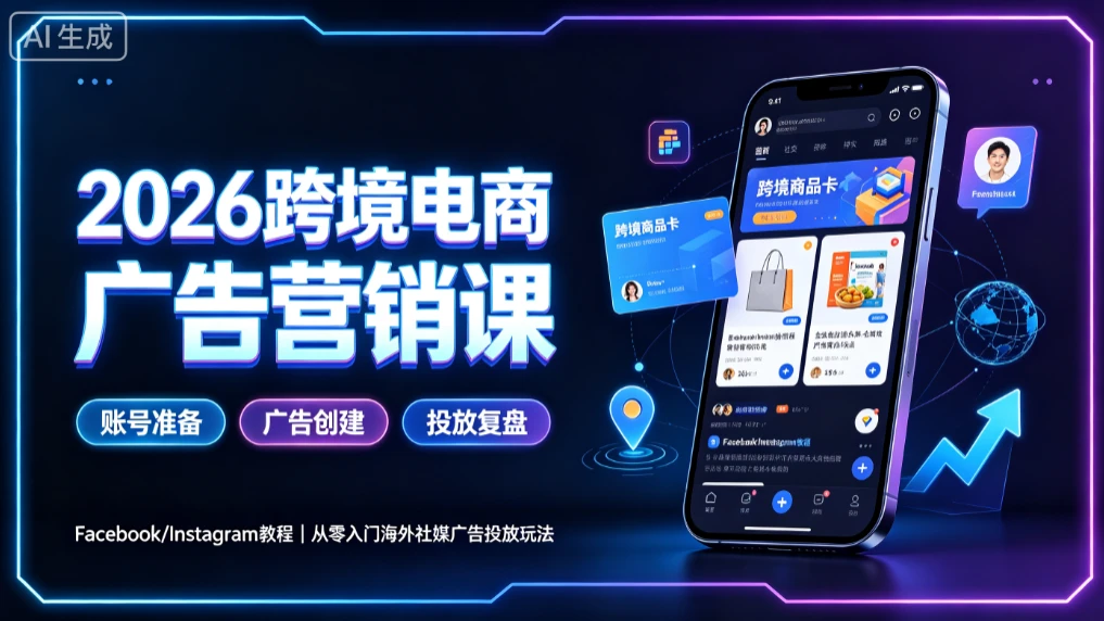 【精】2026跨境电商广告营销课,Facebook/Instagram教程,从零入门海外社媒广告投放玩法-副业吧
