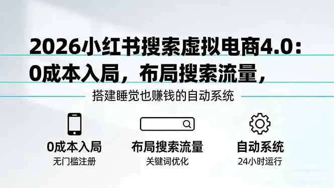 (17659期)2026小红书搜索虚拟电商4.0:0成本入局,布局搜索流量,搭建睡觉也赚钱的自动系统-副业吧