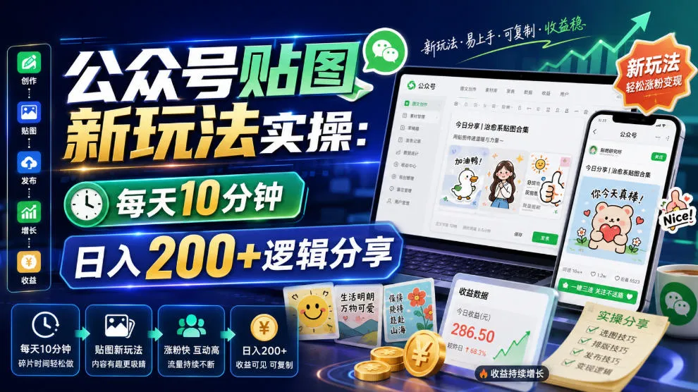 公众号贴图新玩法实操,每天10分钟,日入200+逻辑分享-副业吧