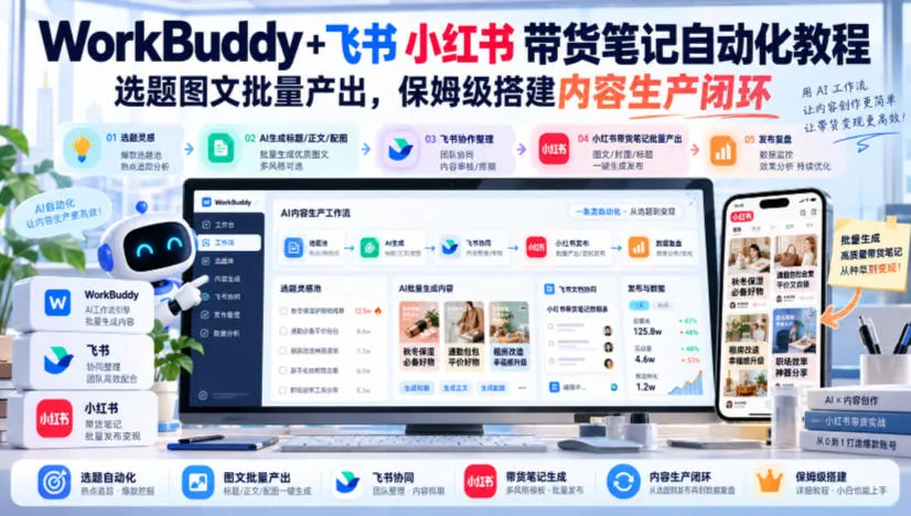 WorkBuddy+飞书小红书带货笔记自动化教程,选题图文批量产出,保姆级搭建内容生产闭环【文档】-副业吧
