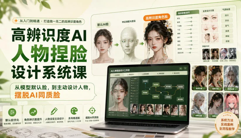 高辨识度AI人物捏脸设计系统课,从模型默认脸,到主动设计人物,摆脱AI同质脸-副业吧