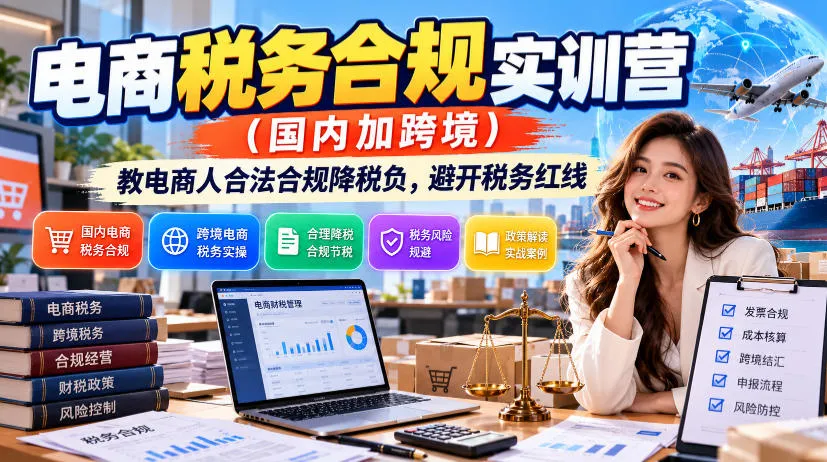 电商税务合规实训营(国内加跨境)，教电商人合法合规降税负，避开税务红线-副业吧