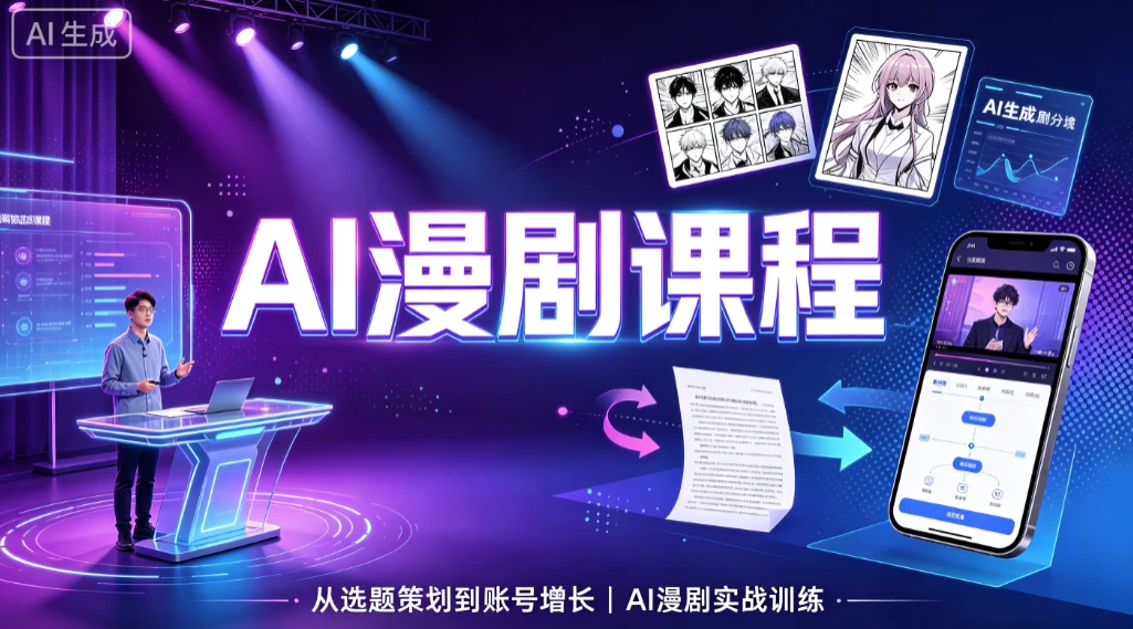 【精】AI漫剧课程，从选题策划到账号增长、AI漫剧实战训练-副业吧