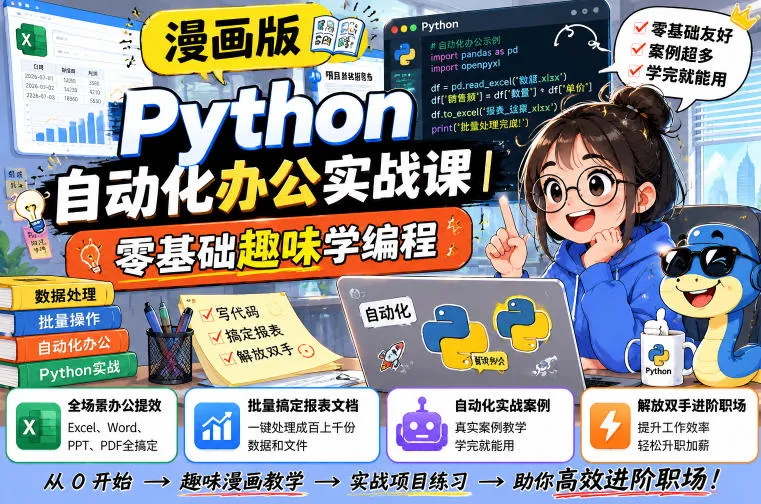 漫画版Python自动化办公实战课|零基础趣味学编程,全场景办公提效、批量搞定报表文档、解放双手进阶职场-副业吧