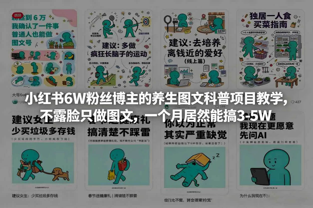 小红书6W粉丝博主的养生图文科普项目教学，不露脸只做图文，一个月居然能搞3-5W-副业吧
