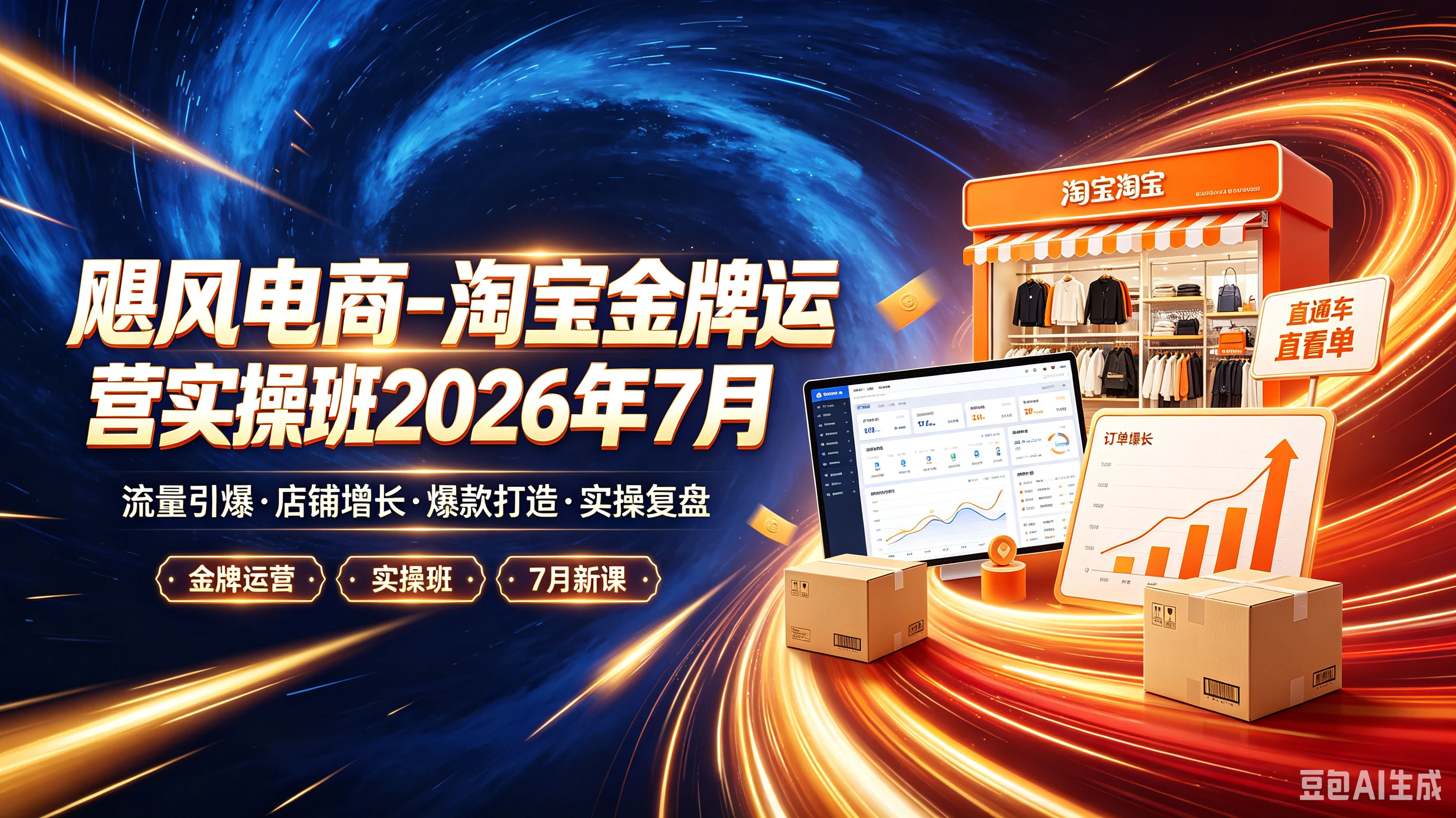 【精】飓风电商-淘宝金牌运营实操班2026年7月，流量引爆·店铺增长·爆款打造·实操复盘，金牌运营、实操班、7月新课-副业吧
