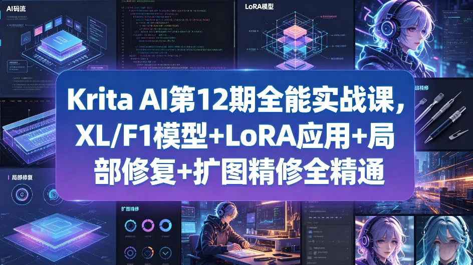 Krita AI第12期全能实战课，XL/F1模型+LoRA应用+局部修复+扩图精修全精通-副业吧