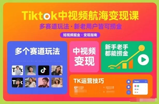 【精】Tiktok中视频航海变现课，多个赛道玩法，新手老手都能在TK中视频捞金-副业吧