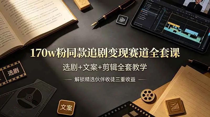 （19123期）170w粉博主同款追剧变现赛道全套课，选剧+文案+剪辑全套教学，解锁精选伙伴收徒三重收益-副业吧