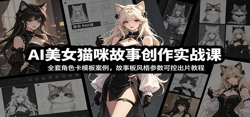 AI美女猫咪故事创作实战课：全套角色卡模板案例，故事板风格参数可控出片教程-副业吧