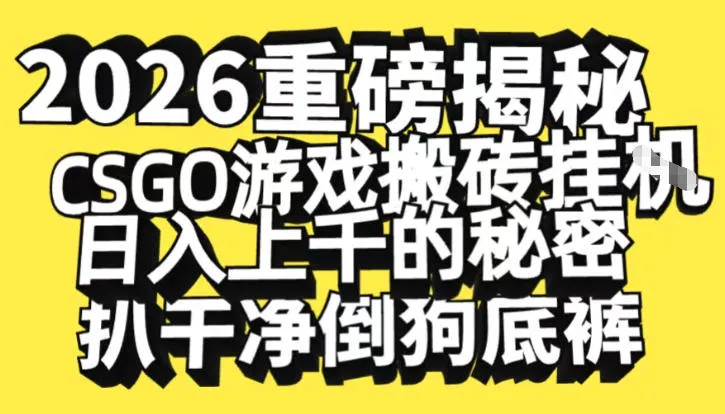 2026开年重磅解密，CSGO游戏搬砖挂G日入1k+的秘密，把倒狗的底裤扒干【揭秘】-副业吧