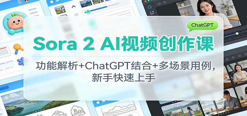 Sora 2 AI视频创作课：功能解析+ChatGPT结合+多场景用例，新手快速上手-副业吧