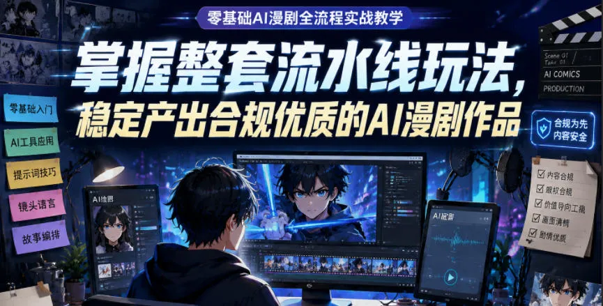 零基础AI漫剧全流程实战教学,掌握整套流水线玩法,稳定产出合规优质的AI漫剧作品-副业吧
