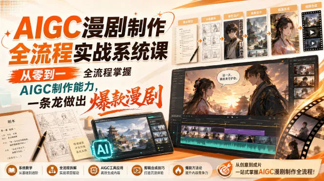 【精】AIGC漫剧制作全流程实战系统课,从零到一全流程掌握AIGC制作能力,一条龙做出爆款漫剧-副业吧