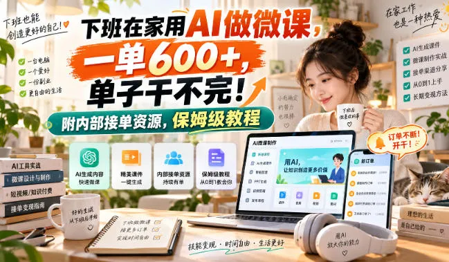 下班在家用AI做微课,一单600+,单子干不完!附内部接单资源,保姆级教程【揭秘】-副业吧