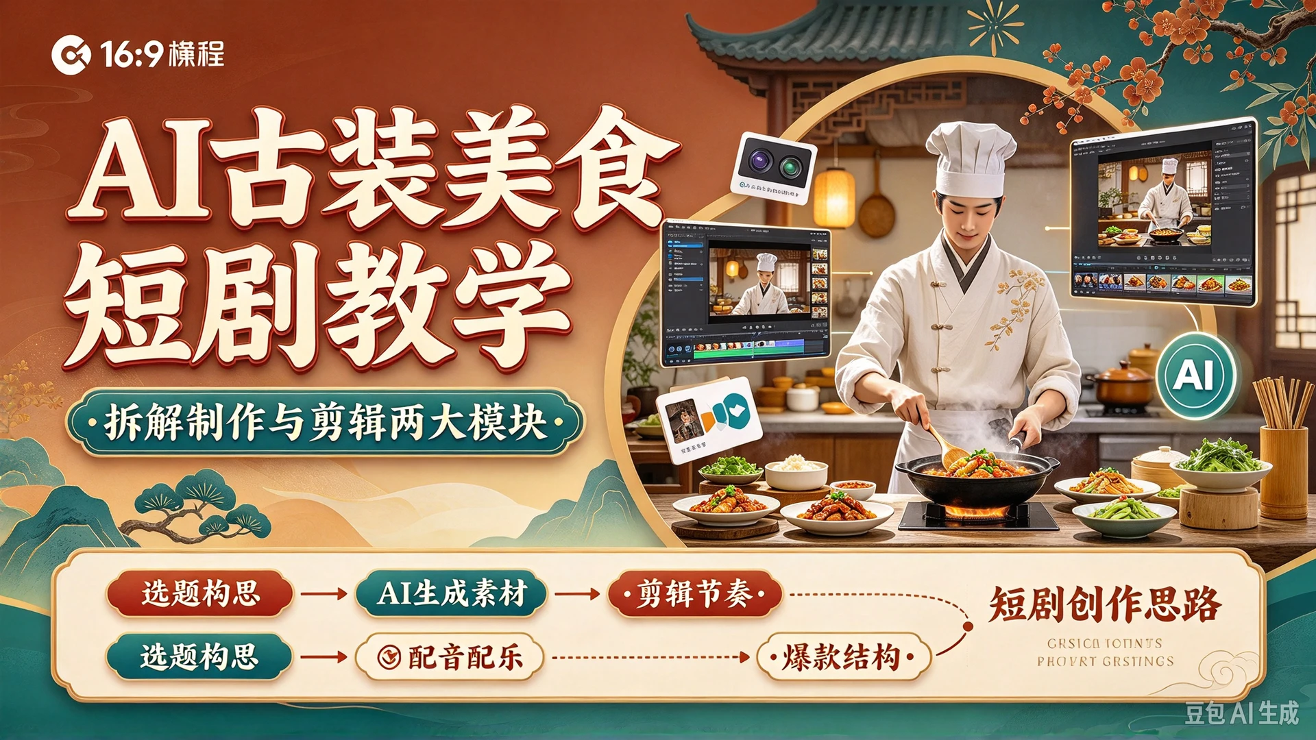 【精】AI古装美食短剧教学，拆解制作与剪辑两大模块，搭配思维导图梳理短剧创作思路-副业吧