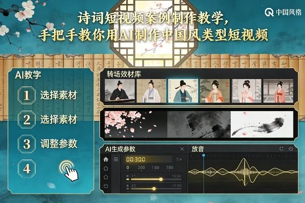 古诗词短视频案例制作教学，手把手教你用AI制作中国风类型短视频-副业吧