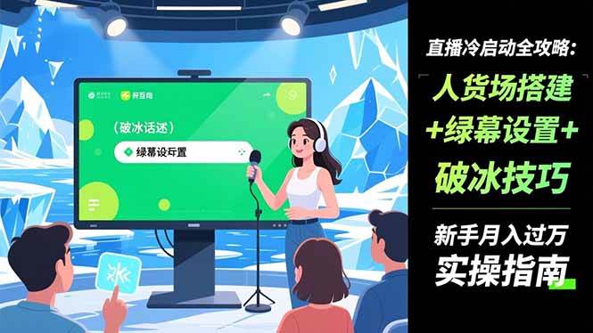 （16605期）直播冷启动全攻略:人货场搭建+绿幕设置+破冰技巧，新手月入过万实操指南-副业吧