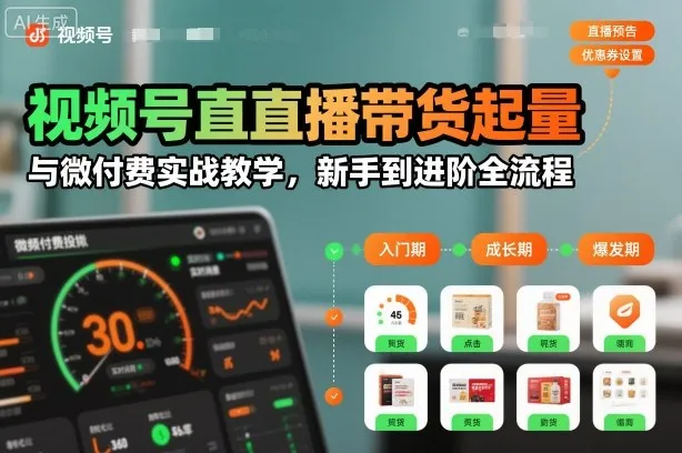 视频号直播带货起量与微付费实战教学,新手到进阶全流程(更新26年10月)-副业吧