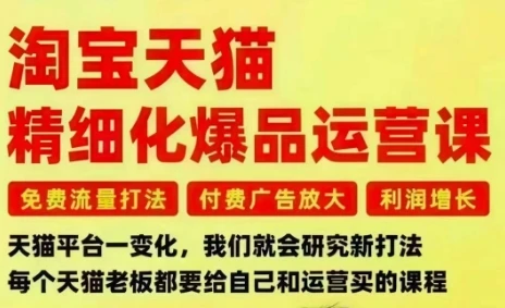 【精】淘宝天猫精细化爆品运营课,免费流量打法-付费广告放大-利润增长-三大核心痛点,一次全部解决-副业吧