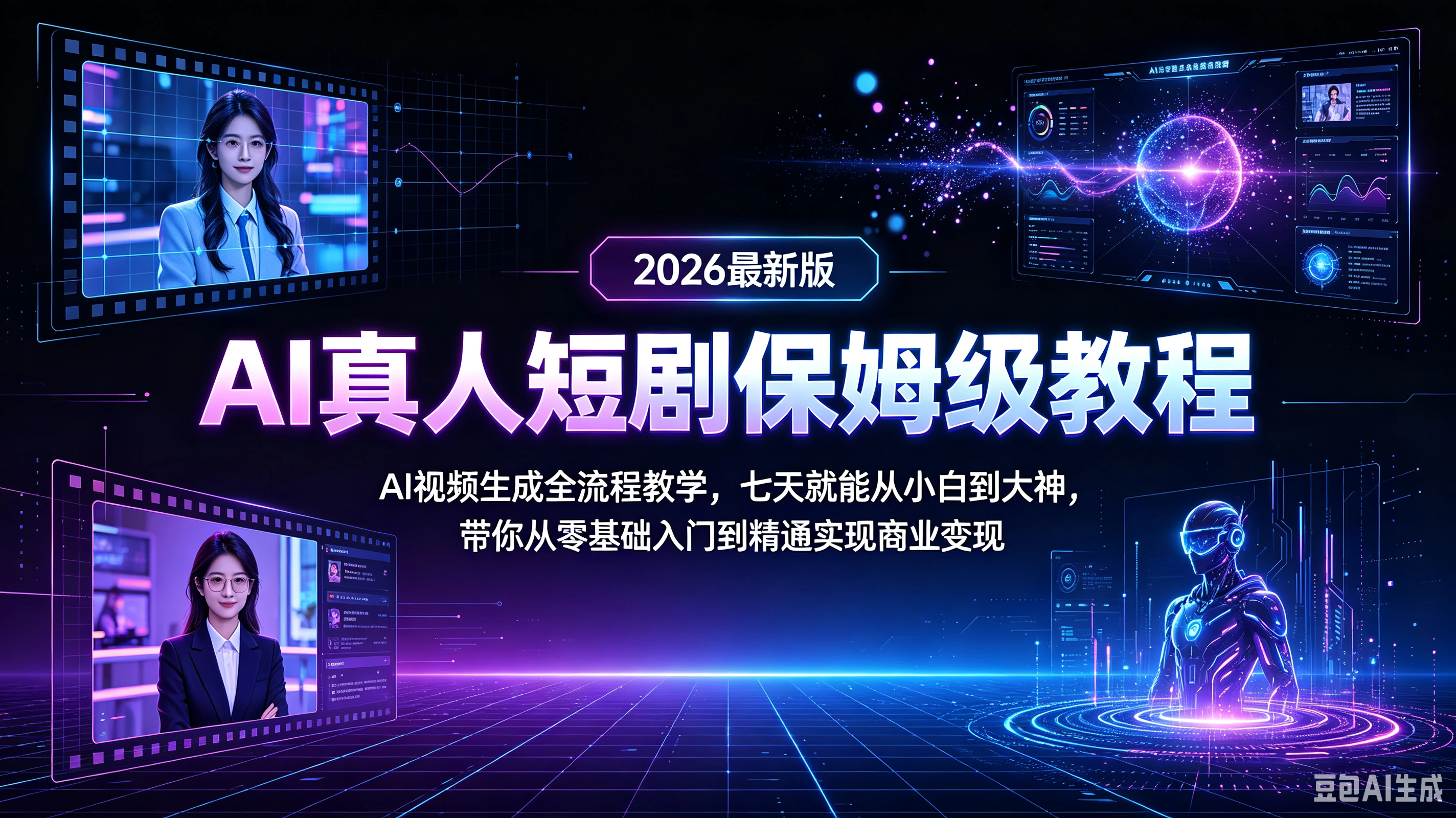 【精】AI真人短剧保姆级教程！2026最新版AI视频生成全流程教学！七天就能从小白到大神！带你从零基础入门到精通实现商业变现！-副业吧