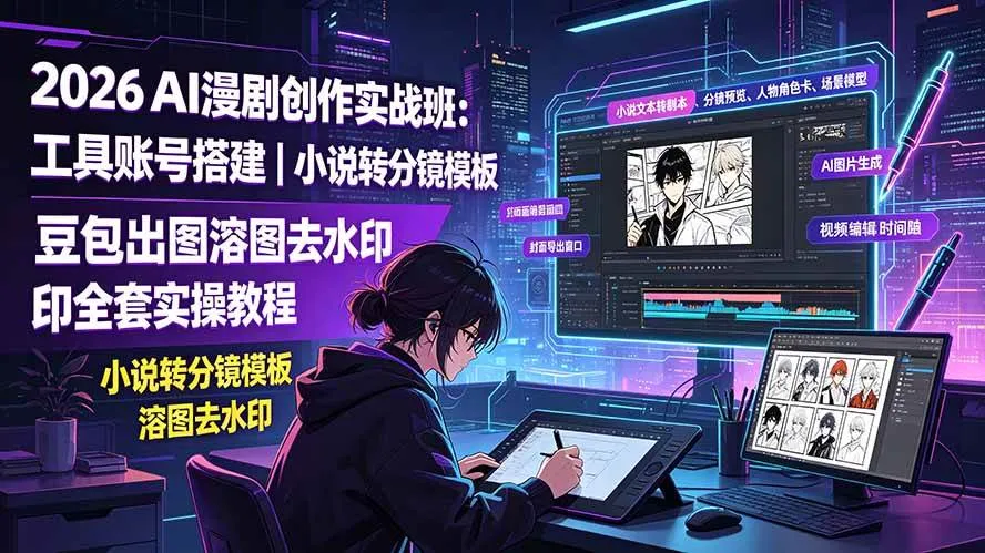 (19433期)2026AI漫剧创作实战班:工具账号搭建|小说转分镜模板|豆包出图溶图去水印全套实操教程-副业吧 (19433期)2026AI漫剧创作实战班:工具账号搭建|小说转分镜模板|豆包出图溶图去水印全套实操教程-副业吧