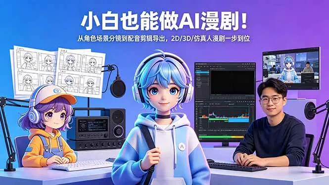 （18343期）小白也能做AI漫剧！从角色场景分镜到配音剪辑导出，2D/3D/仿真人漫剧一步到位-副业吧