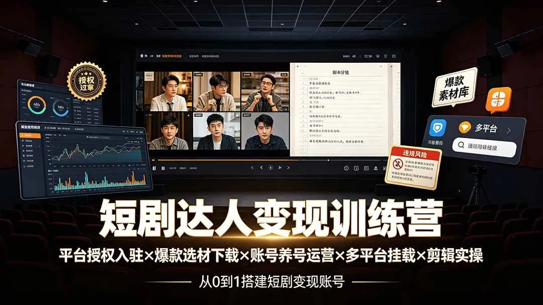 (19551期)短剧达人变现训练营:平台授权入驻×爆款选材下载×账号养号运营×多平台挂载×剪辑实操×违规处理全流程-副业吧 (19551期)短剧达人变现训练营:平台授权入驻×爆款选材下载×账号养号运营×多平台挂载×剪辑实操×违规处理全流程-副业吧