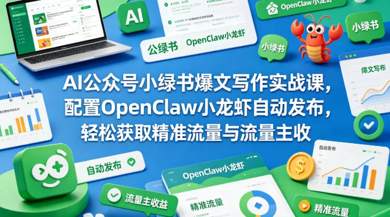 AI公众号小绿书爆文写作实战课，配置OpenClaw小龙虾自动发布，轻松获取精准流量与流量主收益-副业吧