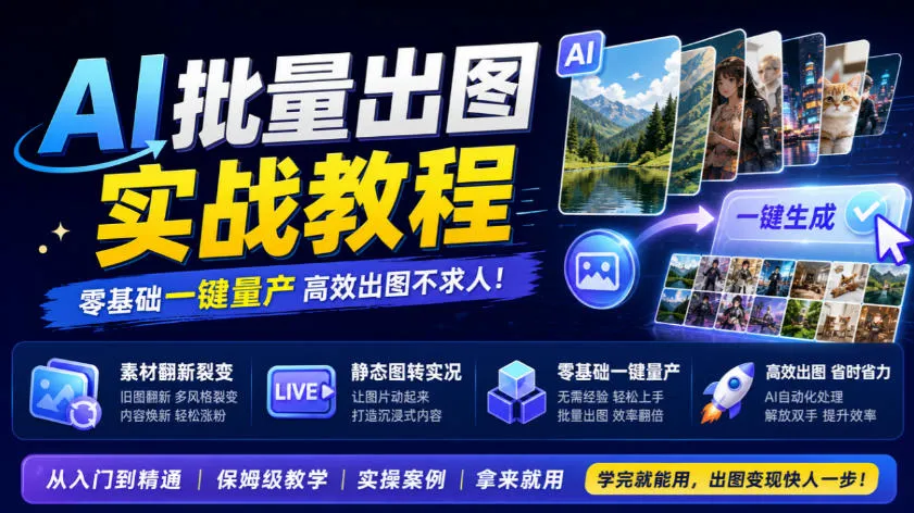 AI批量出图实战教程,素材翻新裂变,静态图转实况,零基础一键量产-副业吧