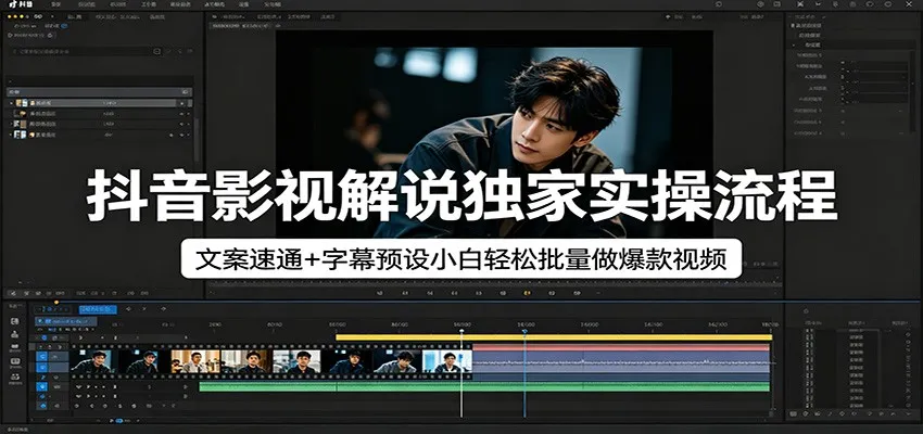 抖音影视解说独家实操流程，文案速通+字幕预设小白轻松批量做爆款视频-副业吧