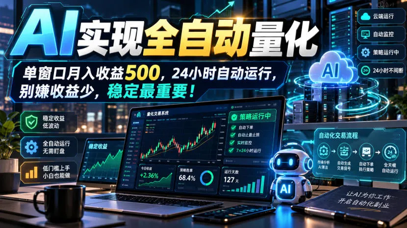 AI实现全自动量化，单窗口月入收益500，24小时自动运行，别嫌收益少，稳定最重要！【揭秘】-副业吧