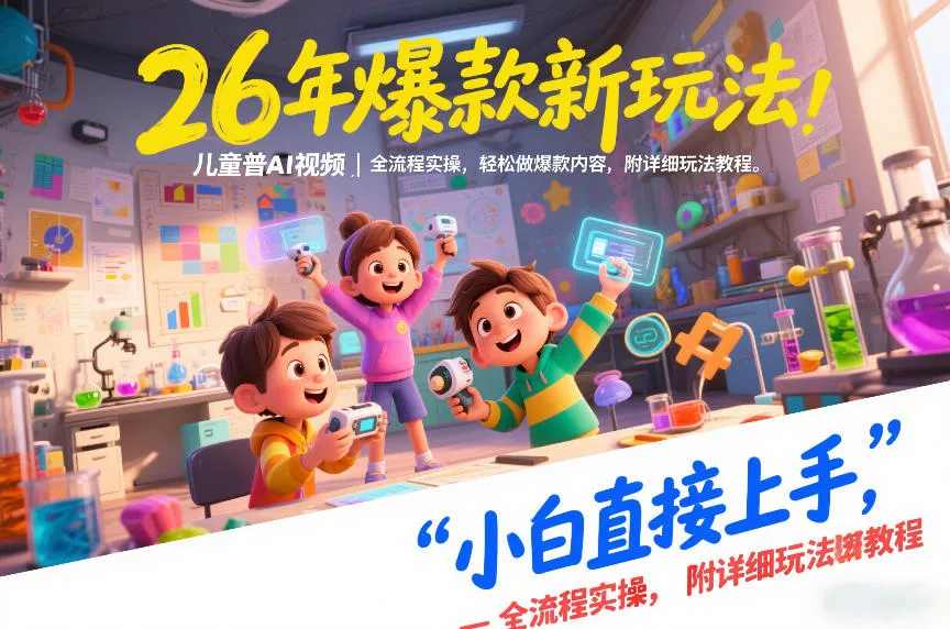 26年爆款新玩法，儿童科普AI视频，全流程实操，轻松做爆款内容，小白直接上手，附详细玩法教程-副业吧