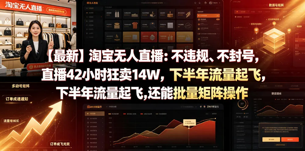 【最新】淘宝无人直播：不违规、不封号，直播42小时狂卖14W，下半年流量起飞，还能批量矩阵操作【揭秘】-副业吧